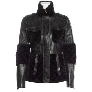 Retro Chanel Fall 2010 Black Leather & Wool Quilted Military‎ Jacket - Size US 2